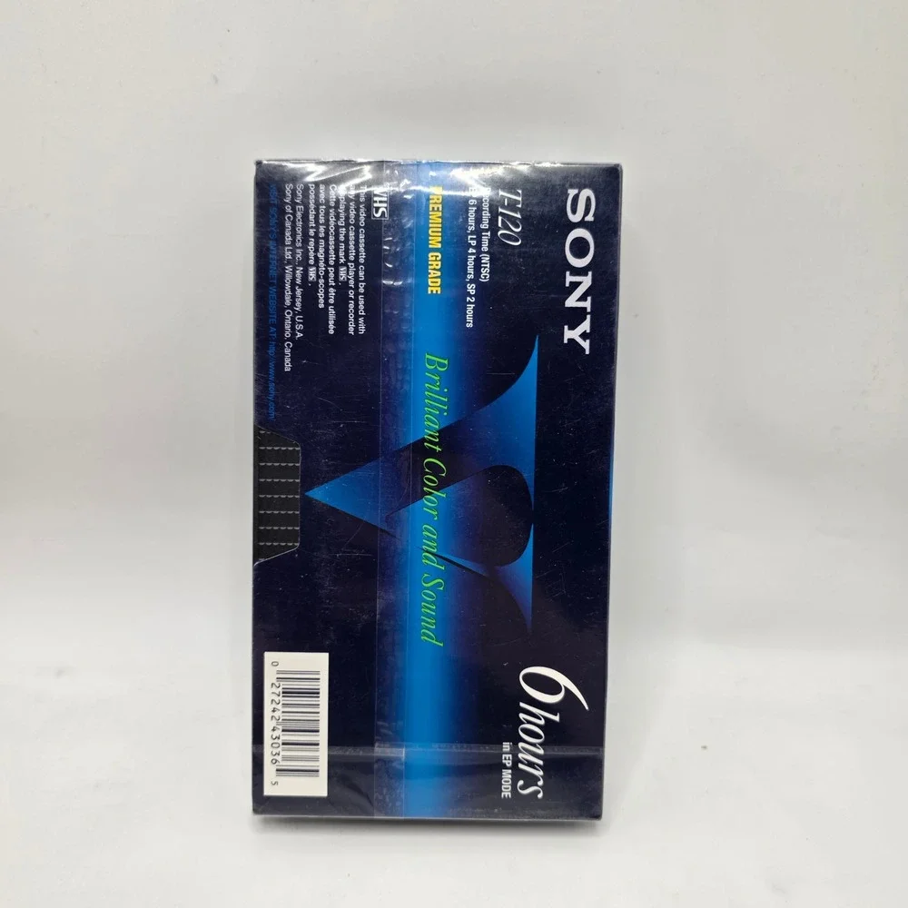 Sony VHS Blank Tape Blue Premium Grade T-120 6 Hour Sealed Retro Media